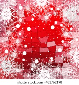 Frame of snowflakes on a red background with a polygonal pattern. vector illustration. graphic arts and design. a series of images for the new year and Christmas
