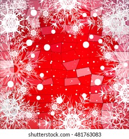 Frame of snowflakes on a red background with a polygonal pattern. vector illustration. graphic arts and design. a series of images for the new year and Christmas