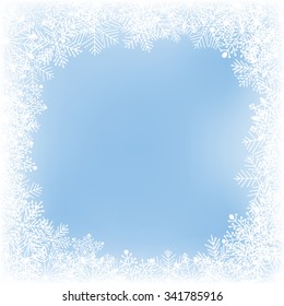 Frame of snowflakes on soft blue background. Christmas card.Vector illustration contains gradient meshes.