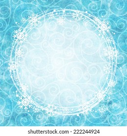 Frame of snowflakes on a watercolor background. Vector