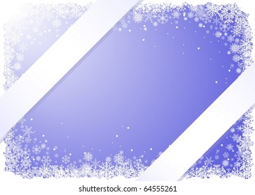 Frame with snowflakes over blue background with ribbons. Vector 