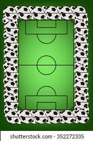 frame with soccer balls on the background of a football field