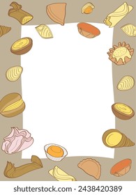 Frame, social media post, menu background template made with portuguese sweets. Vector design