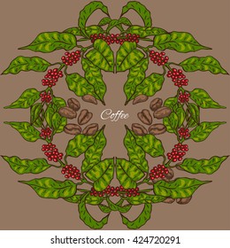 Frame with space for text with coffee berries and grains
