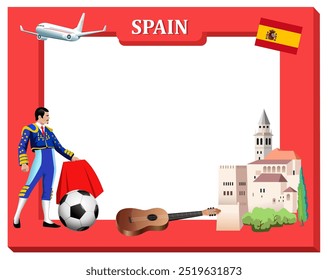 Enquadre Espanha. Atrações turísticas da Espanha. Ilustração vetorial