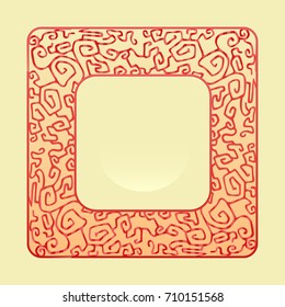 A frame with spirals and curls in a red color scheme.
Angular lines along the perimeter of a square shape.