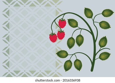 frame with a sprig of raspberries, there is a place for text