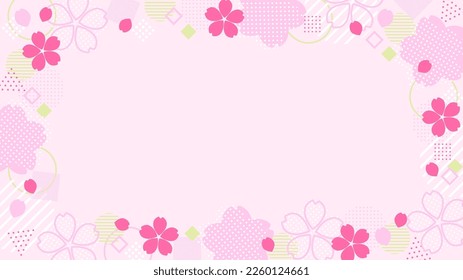 Frame of spring color cherry blossoms and geometric shapes