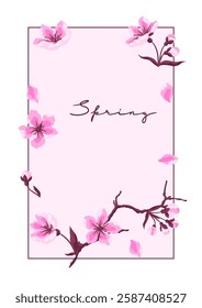 Quadro com flores de primavera. Maçã, sakura ou flor de cereja. Belas plantas decorativas florescendo.