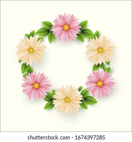 Frame of spring flowers with leaves. Spring Sale Banner.Vector illustration.