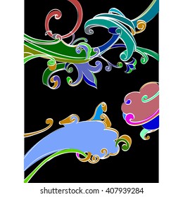frame spring green leaves, ornamental, flowering Nouveau stained glass window vector illustration