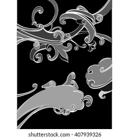 frame spring green leaves, ornamental, flowering Nouveau stained glass window vector illustration