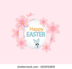 frame with spring pink flowers vector pattern. Easter holiday
