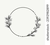 Frame of spruce branches vector illustration, pine tree needles branches greenery hand drawn wreath garland border
