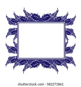 Frame square banner of feathers and leaves, silhouette on a white background. Vector for design certificates, restaurant menus, labels, decorative packaging boxes of perfume or jewelry.
