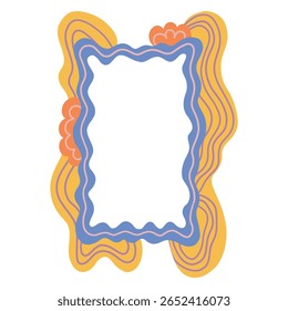 Frame. Vierkante Groovy frame gekartelde scallop rand frame tekstvak of rand. Regenboog verspreidt veelkleurige lijnen. Curve funky y2k retro vorm.