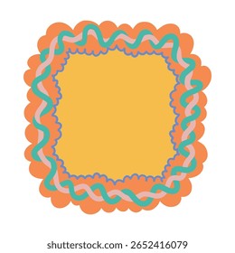 Frame. Vierkante Groovy frame gekartelde scallop rand frame tekstvak of rand. Regenboog verspreidt veelkleurige lijnen. Curve funky y2k retro vorm.