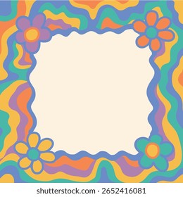 Frame. Vierkante Groovy frame gekartelde scallop rand frame tekstvak of rand. Regenboog verspreidt veelkleurige lijnen. Curve funky y2k retro vorm.
