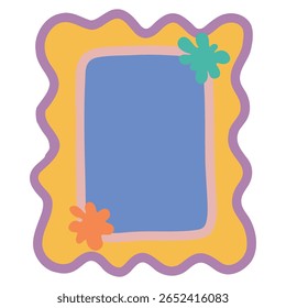 Frame. Vierkante Groovy frame gekartelde scallop rand frame tekstvak of rand. Regenboog verspreidt veelkleurige lijnen. Curve funky y2k retro vorm.
