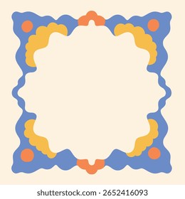 Frame. Vierkante Groovy frame gekartelde scallop rand frame tekstvak of rand. Regenboog verspreidt veelkleurige lijnen. Curve funky y2k retro vorm.