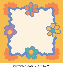 Frame. Vierkante Groovy frame gekartelde scallop rand frame tekstvak of rand. Regenboog verspreidt veelkleurige lijnen. Curve funky y2k retro vorm.