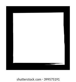 Frame square ink grunge background. Black wooden picture isolated on white background
