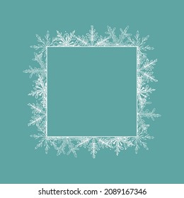 Frame. Square frame made of snowflakes. Perfect for decorating social networks, photos and text. Christmas frame. Vector.
