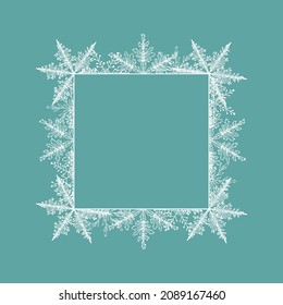 Marco. Marco cuadrado hecho de copos de nieve. Perfecto para decorar redes sociales, fotos y textos. Marco de Navidad. Vector.