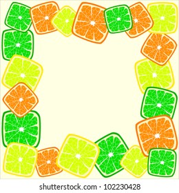 Frame with square slices of an orange, a lemon and a lime (eps10)