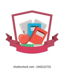 frame with stack of books and apple fruit