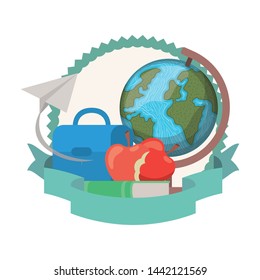 frame with stack of books and globe