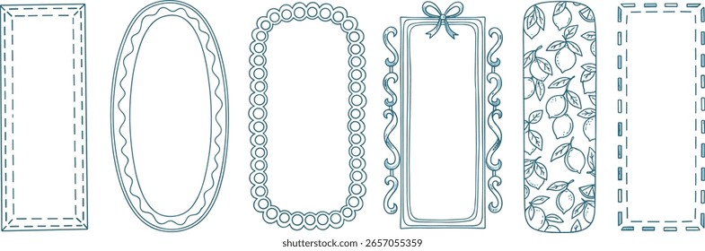marco, sello, frontera, garabato, línea, Italia, arco, limón, patrón, Vector, dibujado, italiano, lindo, cinta, invitación, postal, boda, viñeta, caprichoso, vintage, dibujo, verano, adorno, menú, gr