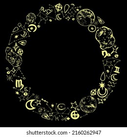 Сircular frame with stars, asteroids and constellations
