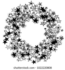 Frame of Stars. Black and White Starry Background. Doodle Pattern for Card, Banner, Poster. Childish Cute Border with Primitive Doodles