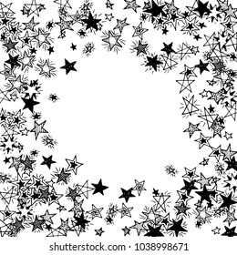 Frame of Stars. Black and White Starry Background. Doodle Pattern for Card, Banner, Poster. Childish Cute Border with Primitive Doodles