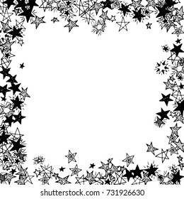 Frame of Stars. Black and White Starry Background. Doodle Pattern for Card, Banner, Poster. Childish Cute Border with Primitive Doodles