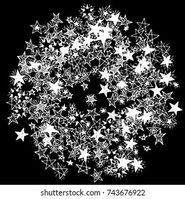 Frame of Stars. Black and White Starry Background. Doodle Pattern for Card, Banner, Poster. Childish Cute Border with Primitive Doodles