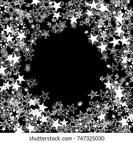 Frame of Stars. Black and White Starry Background. Doodle Pattern for Card, Banner, Poster. Childish Cute Border with Primitive Doodles