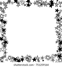 Frame of Stars. Black and White Starry Background. Doodle Pattern for Card, Banner, Poster. Childish Cute Border with Primitive Doodles