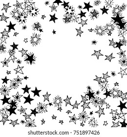 Frame of Stars. Black and White Starry Background. Doodle Pattern for Card, Banner, Poster. Childish Cute Border with Primitive Doodles