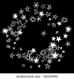 Frame of Stars. Black and White Starry Background. Doodle Pattern for Card, Banner, Poster. Childish Cute Border with Primitive Doodles