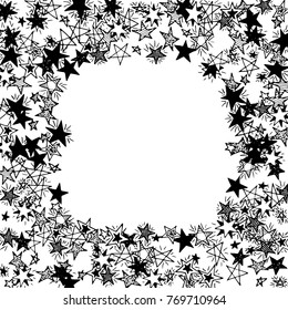 Frame of Stars. Black and White Starry Background. Doodle Pattern for Card, Banner, Poster. Childish Cute Border with Primitive Doodles