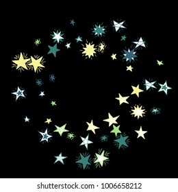 Frame of Stars. Dark Starry Background. Doodle Pattern for Card, Banner, Poster. Childish Cute Border with Primitive Doodles
