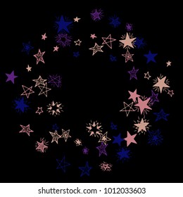 Frame of Stars. Dark Starry Background. Doodle Pattern for Card, Banner, Poster. Childish Cute Border with Primitive Doodles