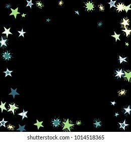 Frame of Stars. Dark Starry Background. Doodle Pattern for Card, Banner, Poster. Childish Cute Border with Primitive Doodles