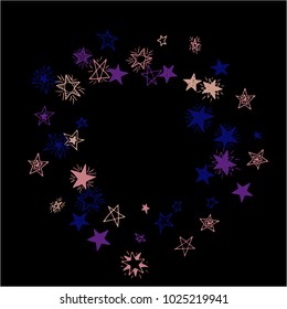 Frame of Stars. Dark Starry Background. Doodle Pattern for Card, Banner, Poster. Childish Cute Border with Primitive Doodles