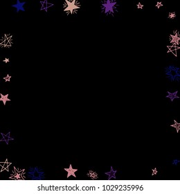 Frame of Stars. Dark Starry Background. Doodle Pattern for Card, Banner, Poster. Childish Cute Border with Primitive Doodles
