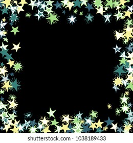 Frame of Stars. Dark Starry Background. Doodle Pattern for Card, Banner, Poster. Childish Cute Border with Primitive Doodles