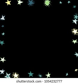 Frame of Stars. Dark Starry Background. Doodle Pattern for Card, Banner, Poster. Childish Cute Border with Primitive Doodles