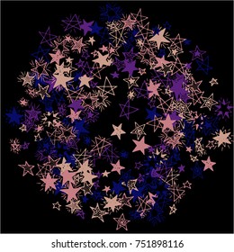 Frame of Stars. Dark Starry Background. Doodle Pattern for Card, Banner, Poster. Childish Cute Border with Primitive Doodles